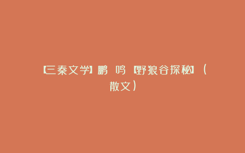 【三秦文学】鹏 鸣：【野狼谷探秘】 (散文)