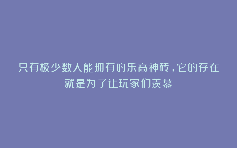 只有极少数人能拥有的乐高神砖，它的存在就是为了让玩家们羡慕！