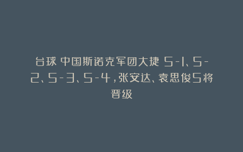 台球|中国斯诺克军团大捷！5-1、5-2、5-3、5-4，张安达、袁思俊5将晋级