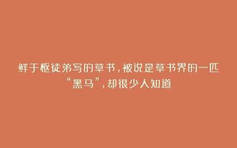 鲜于枢徒弟写的草书，被说是草书界的一匹“黑马”，却很少人知道