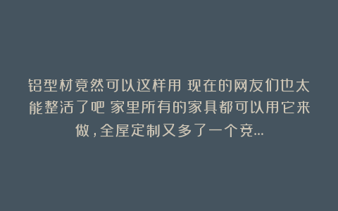 铝型材竟然可以这样用！现在的网友们也太能整活了吧？家里所有的家具都可以用它来做，全屋定制又多了一个竞…