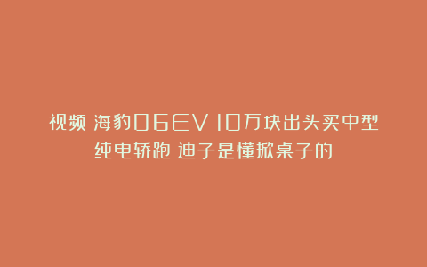 视频｜海豹06EV：10万块出头买中型纯电轿跑？迪子是懂掀桌子的！
