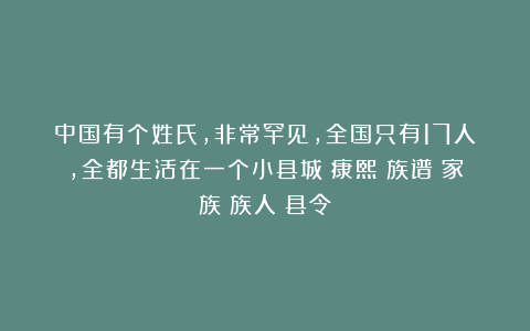 中国有个姓氏，非常罕见，全国只有17人，全都生活在一个小县城|康熙|族谱|家族|族人|县令