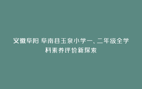 安徽阜阳：阜南县玉泉小学一、二年级全学科素养评价新探索