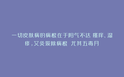 一切皮肤病的病根在于阳气不达!瘙痒、湿疹,艾灸拔除病根!(尤其五毒月)