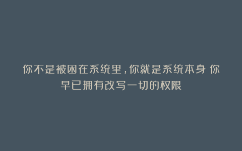 你不是被困在系统里，你就是系统本身：你早已拥有改写一切的权限
