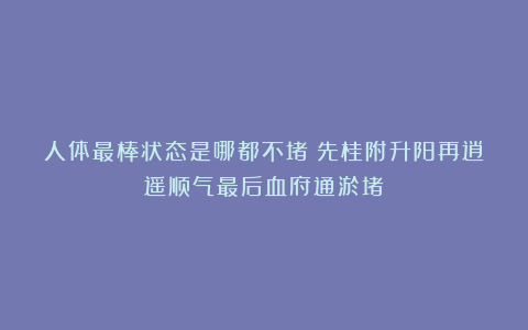 人体最棒状态是哪都不堵！先桂附升阳再逍遥顺气最后血府通淤堵！