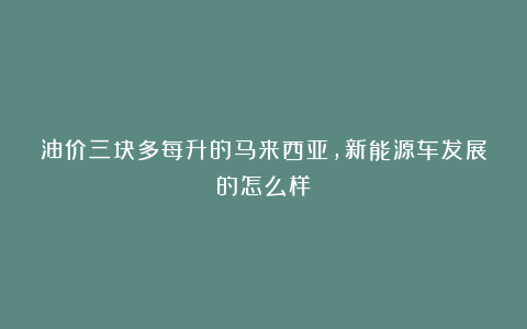 油价三块多每升的马来西亚，新能源车发展的怎么样？