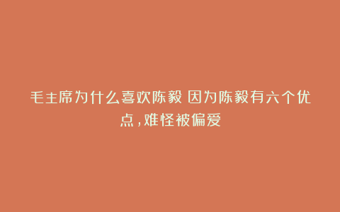 毛主席为什么喜欢陈毅？因为陈毅有六个优点，难怪被偏爱