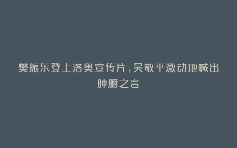 樊振东登上洛奥宣传片，吴敬平激动地喊出肺腑之言