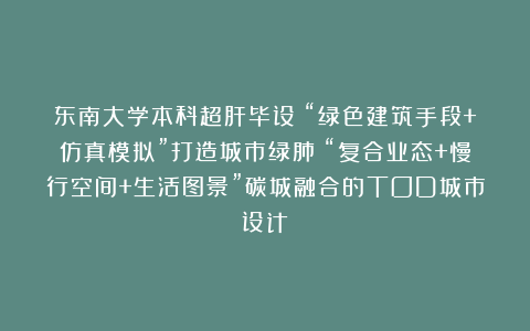 东南大学本科超肝毕设！“绿色建筑手段+仿真模拟”打造城市绿肺！“复合业态+慢行空间+生活图景”碳城融合的TOD城市设计！