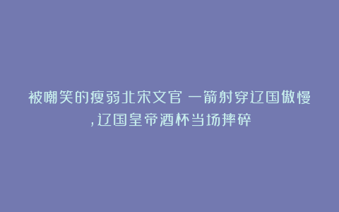 被嘲笑的瘦弱北宋文官：一箭射穿辽国傲慢，辽国皇帝酒杯当场摔碎