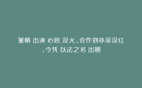 董晴：出演《心居》没火，合作刘亦菲没红，今凭《以法之名》出圈