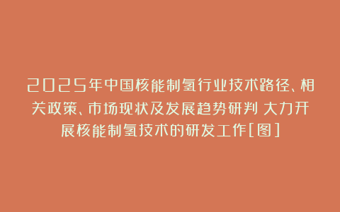 2025年中国核能制氢行业技术路径、相关政策、市场现状及发展趋势研判：大力开展核能制氢技术的研发工作[图]