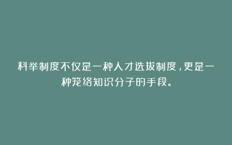 科举制度不仅是一种人才选拔制度，更是一种笼络知识分子的手段。