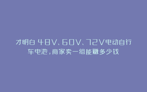 才明白！48V、60V、72V电动自行车电池，商家卖一组能赚多少钱？