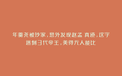 年羹尧被抄家，意外发现赵孟頫真迹，这字迷倒3代帝王，美得无人能比！
