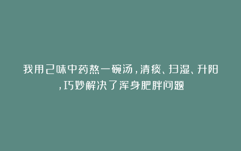 我用2味中药熬一碗汤，清痰、扫湿、升阳，巧妙解决了浑身肥胖问题