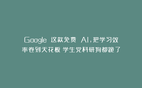 Google 这款免费 AI，把学习效率卷到天花板！学生党科研狗都跪了