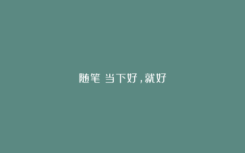 随笔：当下好，就好