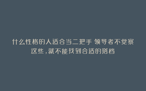 什么性格的人适合当二把手？领导者不觉察这些，就不能找到合适的搭档！