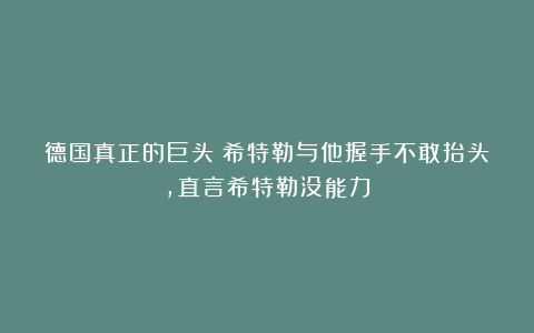 德国真正的巨头：希特勒与他握手不敢抬头，直言希特勒没能力