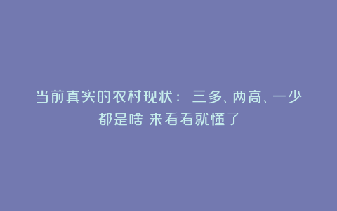 当前真实的农村现状: 三多、两高、一少都是啥?来看看就懂了