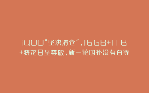 iQOO“坚决清仓”，16GB+1TB+骁龙8至尊版，新一轮国补没有白等