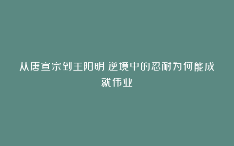 从唐宣宗到王阳明：逆境中的忍耐为何能成就伟业？