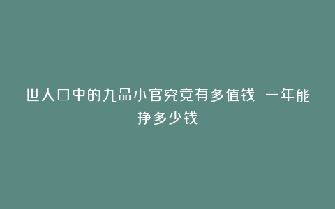 世人口中的九品小官究竟有多值钱 一年能挣多少钱