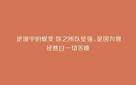《逆境中的蜕变：你之所以坚强，是因为曾经熬过一切苦难》