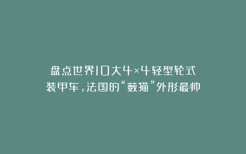 盘点世界10大4×4轻型轮式装甲车,法国的“薮猫”外形最帅