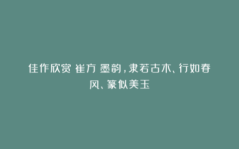 佳作欣赏丨崔方珎墨韵，隶若古木、行如春风、篆似美玉