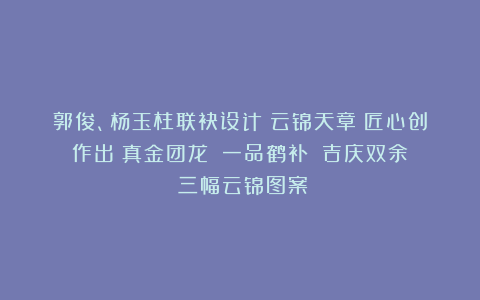 郭俊、杨玉柱联袂设计《云锦天章》匠心创作出《真金团龙》《一品鹤补》《吉庆双余》三幅云锦图案