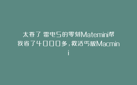 太香了！雷电5的零刻Matemini帮我省了4000多，救活丐版Macmini