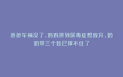 爸爸车祸没了，妈妈拼到尿毒症想放弃，奶奶带三个娃已撑不住了