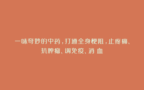 一味奇妙的中药，打通全身梗阻，止疼痛、抗肿瘤、调免疫、消瘀血