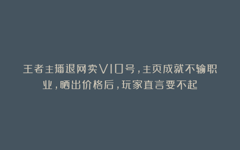 王者主播退网卖V10号，主页成就不输职业，晒出价格后，玩家直言要不起