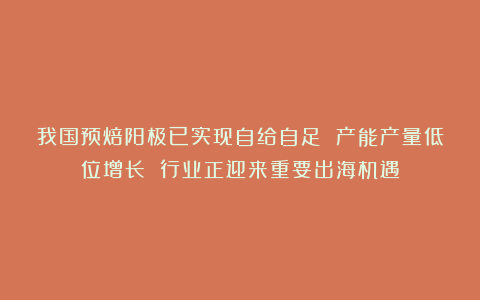 我国预焙阳极已实现自给自足 产能产量低位增长 行业正迎来重要出海机遇