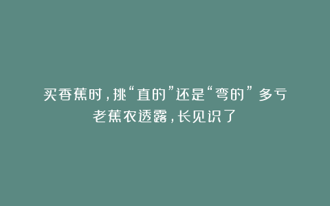 买香蕉时，挑“直的”还是“弯的”？多亏老蕉农透露，长见识了！