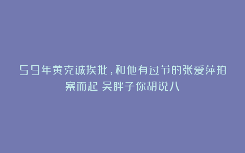 59年黄克诚挨批，和他有过节的张爱萍拍案而起：吴胖子你胡说八