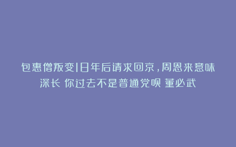 包惠僧叛变18年后请求回京，周恩来意味深长：你过去不是普通党员|董必武