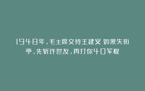 1948年，毛主席交待王建安：如果失街亭，先斩许世友，再打你40军棍