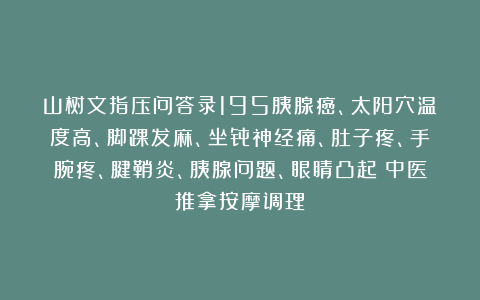 山树文指压问答录195胰腺癌、太阳穴温度高、脚踝发麻、坐骨神经痛、肚子疼、手腕疼、腱鞘炎、胰腺问题、眼睛凸起（中医推拿按摩调理）