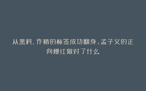 从黑料、作精的标签成功翻身，孟子义的正向爆红做对了什么？