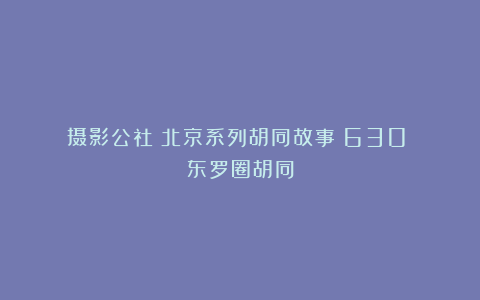 摄影公社：北京系列胡同故事（630）：东罗圈胡同