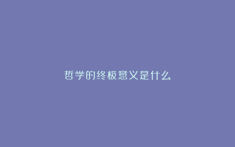 哲学的终极意义是什么？