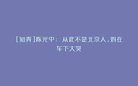 [知青]陈光中: 从此不是北京人，妈在车下大哭