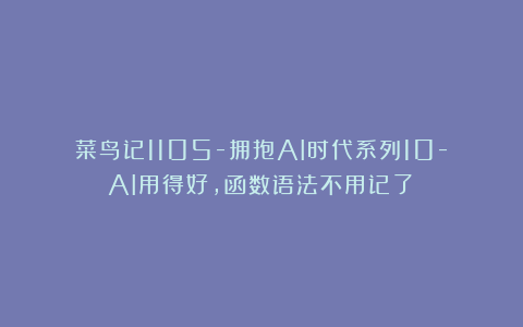菜鸟记1105-拥抱AI时代系列10-AI用得好，函数语法不用记了！
