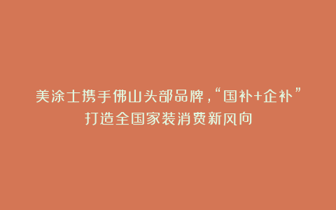 美涂士携手佛山头部品牌，“国补+企补”打造全国家装消费新风向